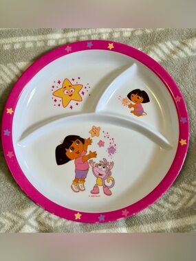 Dora the Explorer Divided Kids Plate - Pink Trim